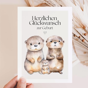 Regalo para bebé, tarjeta de nacimiento, regalo de nacimiento, felicitaciones por el nacimiento, linda tarjeta de nutria, felicitaciones por el nacimiento - Hej.Otti®