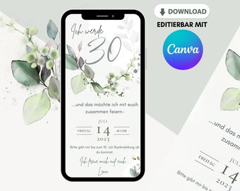 loulala® Canva digital invitation card to customize yourself, digital ecard birthday invitation to send via Whatsapp (30th birthday)