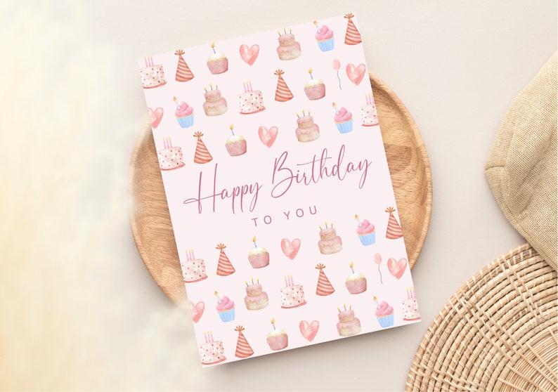 Geburtstagskarte mit süßen Torten, Happy Birthday beste Freundin, Geburtstagskarte für Frauen, Geburtstagskarte in rosa, Postkarte DINA6 Bild 2