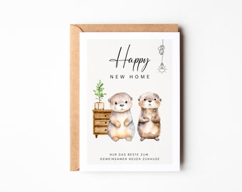 Tarjeta de inauguración de la casa con adorables nutrias para la mudanza | Feliz nuevo hogar | Tarjeta de inauguración de la casa | Tarjeta de mudanza