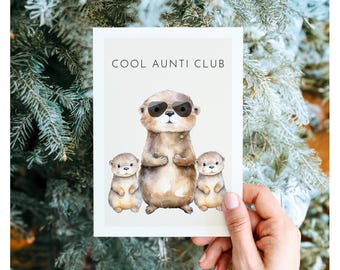 Carte de vœux pour tante Cool Aunti Club avec de jolies loutres, cadeau de tante, vous serez tante, cadeau tante, anniversaire de tante, carte de tante