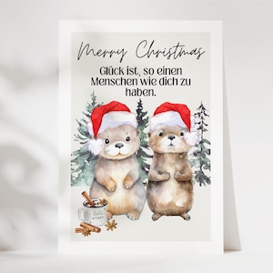 Niedliche Weihnachtskarte mit Ottern Glück ist, so einen Menschen wie dich zu haben, Merry Christmas, Weihnachtsgruß, Weihnachtsgeschenk