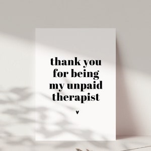 Postkarte "thanks for being my unpaid therapist", Geschenk für Freundin, Geschenk für den Lieblingsmenschen, danke sagen