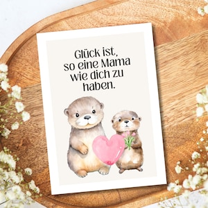 Moeder cadeau wenskaart met schattige otters, Moederdag kaart, Moeder's verjaardag, geluk is om zo'n moeder te hebben, Moederdag cadeau - loulala®