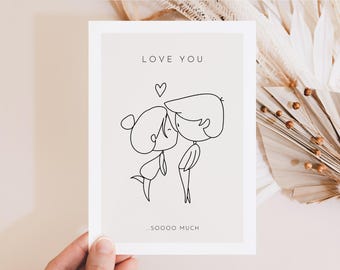 Może przedstawiać: Biała kartka z prostym rysunkiem pary całującej się i tekstem "LOVE YOU...SOOOO MUCH".