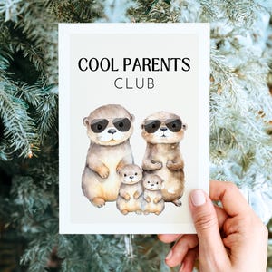 Carte de voeux Cool Parents Club avec des loutres mignonnes, cadeau parents, cadeau de naissance, carte de voeux bébé, félicitations parents