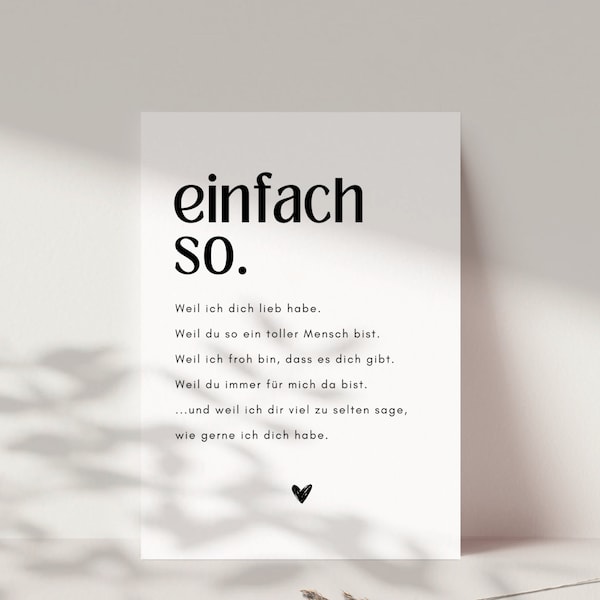 Postkarte "einfach so", Geschenk für Freundin, Geschenk für den Lieblingsmenschen, einfach mal danke sagen, Geschenk zum Valentinstag, DINA6