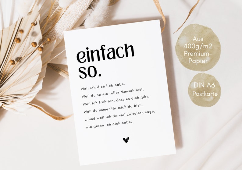 Postkarte einfach so, Geschenk für Freundin, Geschenk für den Lieblingsmenschen, einfach mal danke sagen, Geschenk zum Valentinstag, DINA6 Bild 9