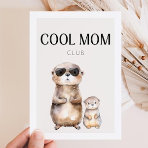 Moeder wenskaart Cool Mom Club met schattige otters, moeder cadeau, geboorte cadeau, cadeau moeder, moeder verjaardag, moeder kaart, Moederdag