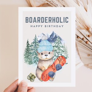 Snowboard Geschenke, Schnee Geschenk, Boarderholic Postkarte süßer Otter, Geschenk für Snowboarder, Snowboarding Card, Snowboard gift