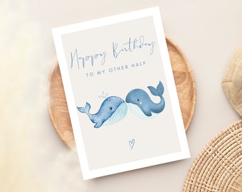 Sweet whale birthday card DINA6, whale card for your birthday, whale happy birthday card for your favorite person, birthday card for lovers