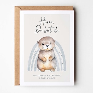 Felicitaciones por el nacimiento, tarjeta para el nacimiento de un niño, regalo por el nacimiento, regalo para bebé, tarjeta de felicitación de nacimiento de nutria - Hej.Otti®