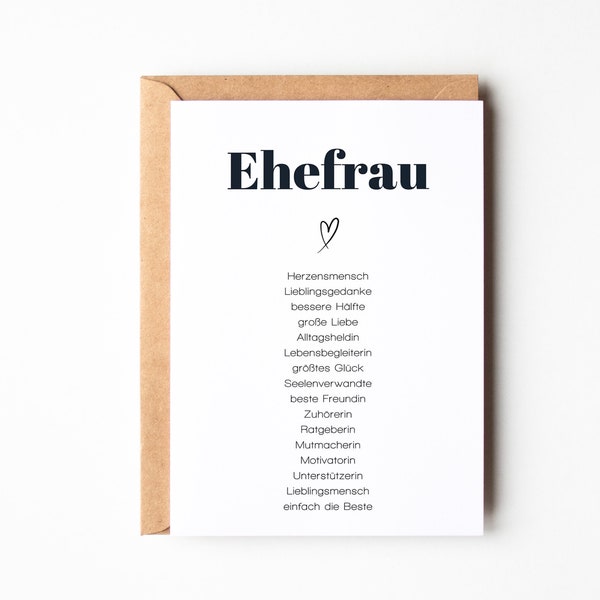 Ehefrau Geschenk, Synonymkarte Ehefrau, Hochzeitstag, Frau Geschenk Geburtstag, Ehefrau Geburtskarte, nach Wunsch inkl.Kuvert