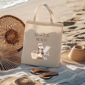 Hej.Otti® Beach bag, jute bag with print, beach tote bag, canvas bag, beach bag with cute otters, fabric bag for vacation