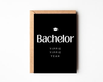 Bachelor Glückwunschkarte “Bachelor - Yippie yippie yeah“ inkl. hochwertigem Kraftpapier-Umschlag nach Wunsch | DINA6 Postkarte