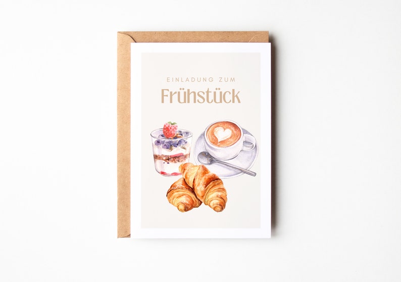 Invitation to breakfast, gift date time, time for two, voucher for a breakfast together postcard A6 image 1