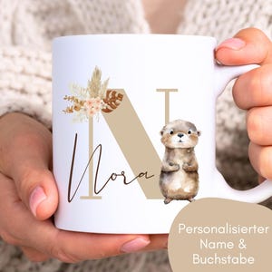 Taza de nutria loulala® personalizada con nombre y letra, taza de café, regalo para novia, regalo para colega, taza con nombre