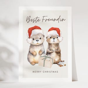 Carte de Noël pour meilleur ami, carte de Noël loutre, cartes de Noël meilleur ami voeux de Noël, cadeau de Noël meilleur ami
