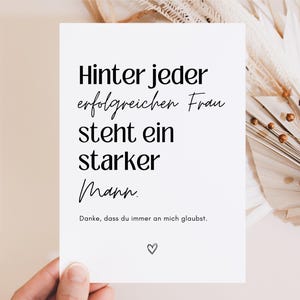 Hinter jeder erfolgreichen Frau steht ein starker Mann – Grußkarte für Partner, Geschenk Ehemann, Jahrestag, Hochzeitstag, Mann danke sagen