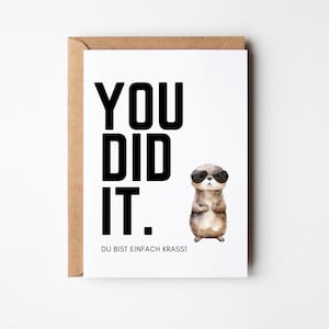 Ansichtkaart Je hebt het gedaan, cadeaubon afstuderen, opleiding, middelbare schooldiploma, bachelor, studie, master, examen geslaagd, felicitatiekaart wenskaart