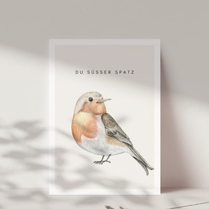 Süßer Spatz Postkarte | Geschenk zu Weihnachten für Partner |  Valentinstagskarte | inkl. Kuvert nach Wunsch