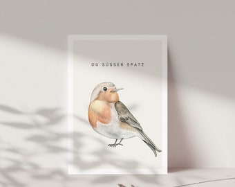 Süßer Spatz Postkarte | Geschenk zu Weihnachten für Partner |  Valentinstagskarte | inkl. Kuvert nach Wunsch