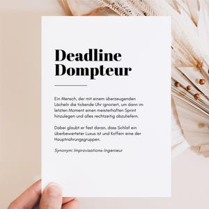 Carte amusante avec inscription, cadeau collègue patron, cadeaux amusants, carte d'anniversaire amusante avec inscription « Deadline Tamer » DIN A6