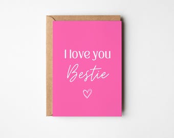 Carte postale LOVE YOU BESTIE avec enveloppe au choix, cadeau meilleur ami, carte meilleur ami, anniversaire ami, carte joyeux anniversaire