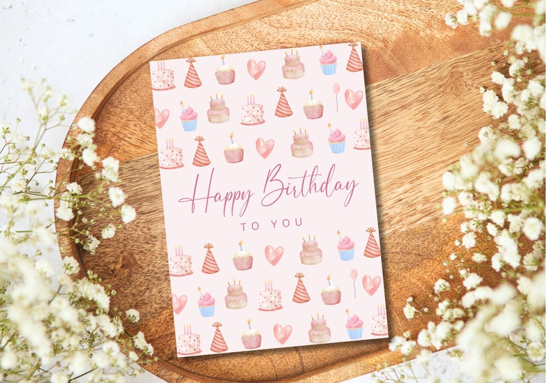 Geburtstagskarte mit süßen Torten, Happy Birthday beste Freundin, Geburtstagskarte für Frauen, Geburtstagskarte in rosa, Postkarte DINA6 Bild 3