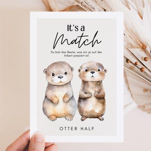 Biglietto d'amore lontra per coppie che si sono incontrate al lavoro, è una cartolina Match Otter, ti amo biglietto, anniversario