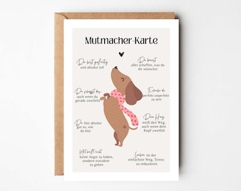 Tarjeta de ánimo, tarjeta de ánimo, regalo de ánimo, tarjeta para novia, tarjeta "puedes hacerlo", tarjeta de consuelo, tarjeta de ánimo con un lindo perro salchicha