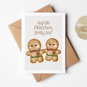 Dulce y divertida tarjeta navideña "Listos, preparados, ¡ya!" para tus galletas, linda tarjeta de galletas, saludo navideño, regalo de Navidad.