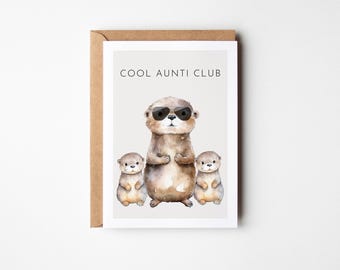 Carte de vœux pour tante Cool Aunti Club avec de jolies loutres, cadeau de tante, vous serez tante, cadeau tante, anniversaire de tante, carte de tante