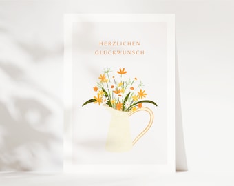 Congratulations Flower Birthday Card, Birthday Greeting Card, Birthday Gift, Happy Birthday Postcard A6