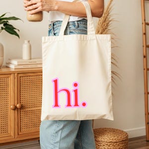 loulala® Jutebeutel mit Spruch „hi“, stylische Stofftasche für Frauen, Jutebeutel Spruch, Geschenkidee für Freundin Schwester Kollegin