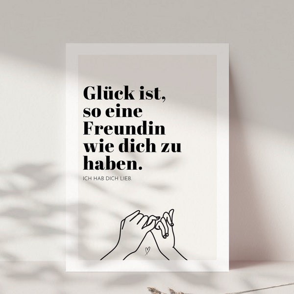 Postkarte BESTE FREUNDIN inkl. Kuvert nach Wunsch, Beste Freundin Geschenk, DINA6 Karte "Glück ist so eine Freundin wie dich zu haben"