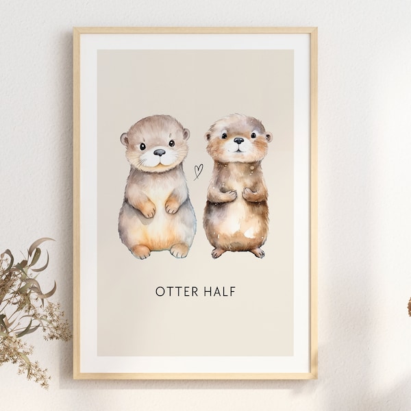 Cute otter A4 poster, otter picture "Otter half" as a gift for your favorite person, made of high-quality premium paper (without frame)