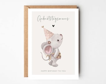 Birthday card mouse, birthday card children, cute birthday card, card with envelope, birthday card child, Happy Birthday card