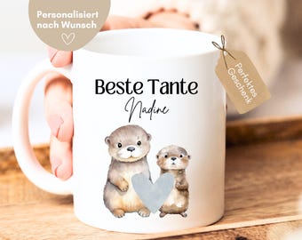 Aunt gift mug aunt with cute otters, gift aunt, aunt birthday, aunt gift idea, best aunt, you're going to be an aunt - Hej.Otti®