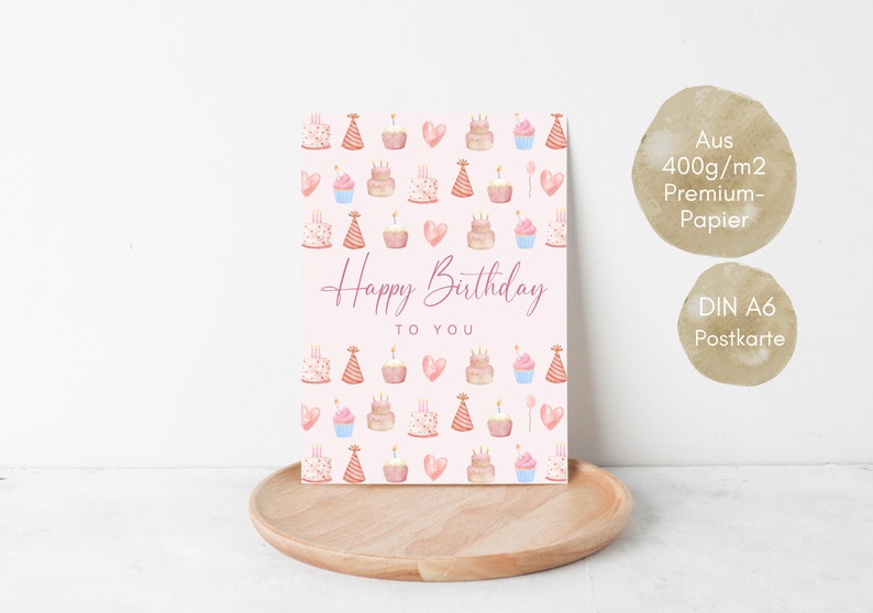 Geburtstagskarte mit süßen Torten, Happy Birthday beste Freundin, Geburtstagskarte für Frauen, Geburtstagskarte in rosa, Postkarte DINA6 Bild 5