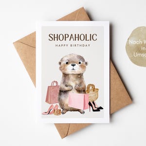 Biglietto per lo shopping, simpatiche lontre, biglietto d'auguri per la fidanzata, biglietto d'auguri per la moglie, regalo per la fidanzata, biglietto divertente per le donne, biglietto di buon compleanno