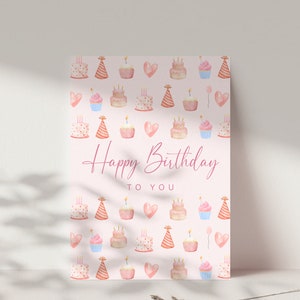 Birthday card with sweet cakes, happy birthday best friend, birthday card for women, birthday card in pink, postcard DINA6