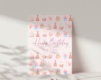 Birthday card with sweet cakes, happy birthday best friend, birthday card for women, birthday card in pink, postcard DINA6