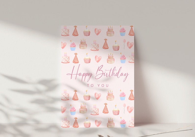 Geburtstagskarte mit süßen Torten, Happy Birthday beste Freundin, Geburtstagskarte für Frauen, Geburtstagskarte in rosa, Postkarte DINA6 Bild 1