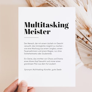 Carte amusante avec dicton, cadeau pour collègues, collègue patron, cadeaux amusants, cadeau d'équipe, bureau « Multitasking Master » DIN A6