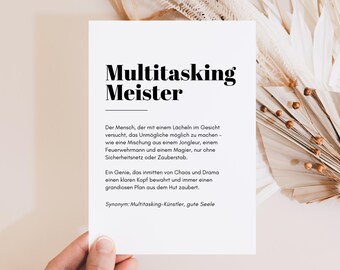 Funny card with saying, gift for colleagues, boss, funny gifts, team gift, office "Multitasking Master" DIN A6