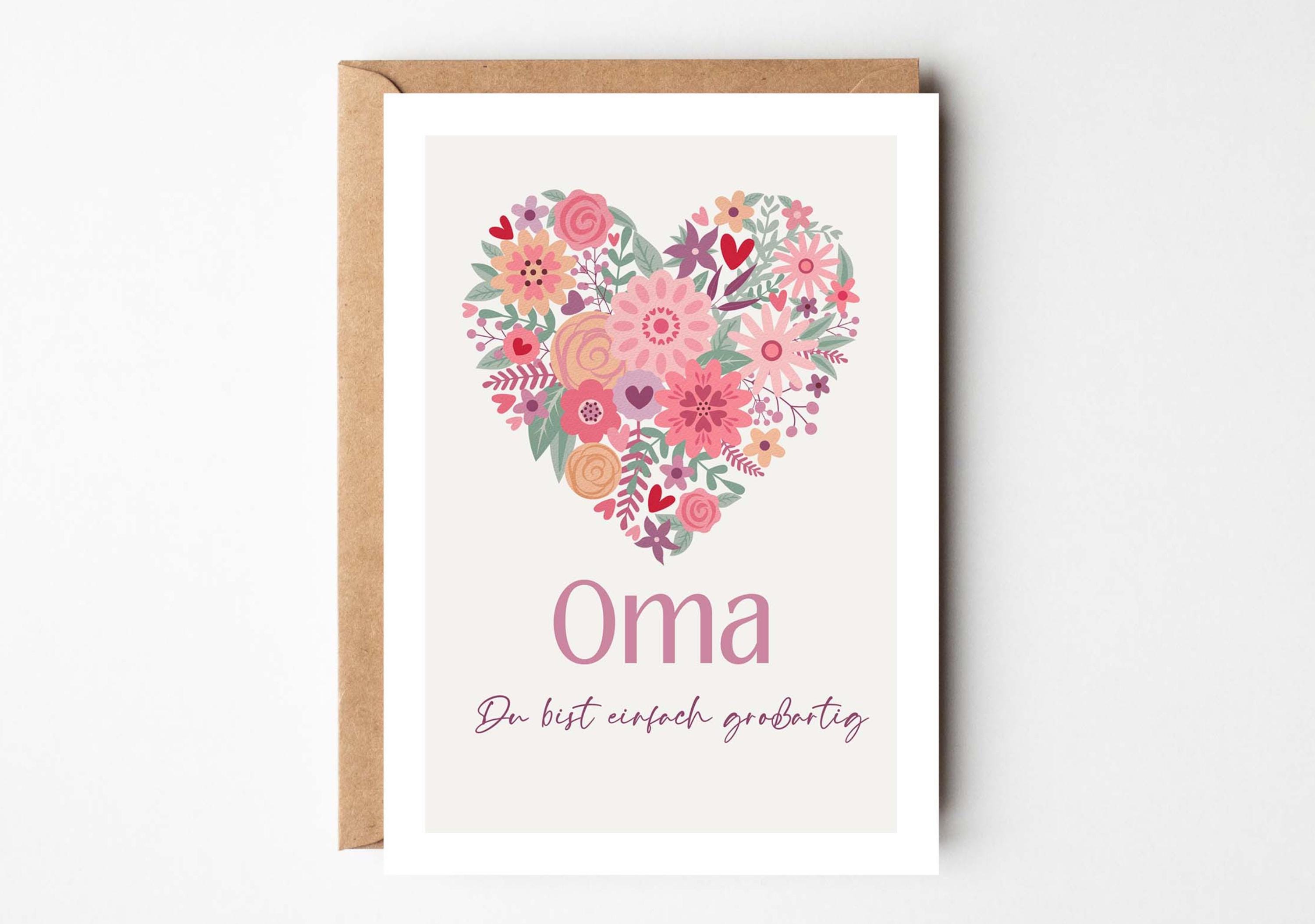 Geburtstagskarte Für Oma – Rosa Block-Design, 210x148 Mm, Mit Umschlag