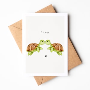 Süße Postkarte "Boop" mit zwei küssenden Schildkröten, Geschenk für Partner, Geschenk für Freundin, Valentinstags Grußkarte