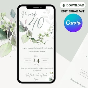 Loulala® Canva cyfrowa karta zaproszenie do personalizacji, cyfrowa e-kartka zaproszenie na urodziny do wysłania za pośrednictwem Whatsapp (40. urodziny)