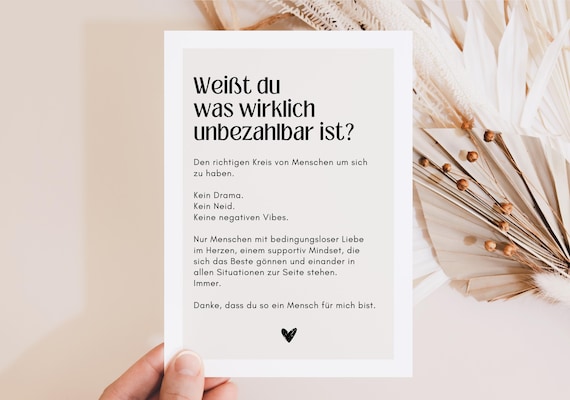 Postkarte Danke sagen, Geschenk beste Freundin, Geschenk für den Lieblingsmenschen, Herzensmenschen danke sagen, Freundschaftskarte DIN A6